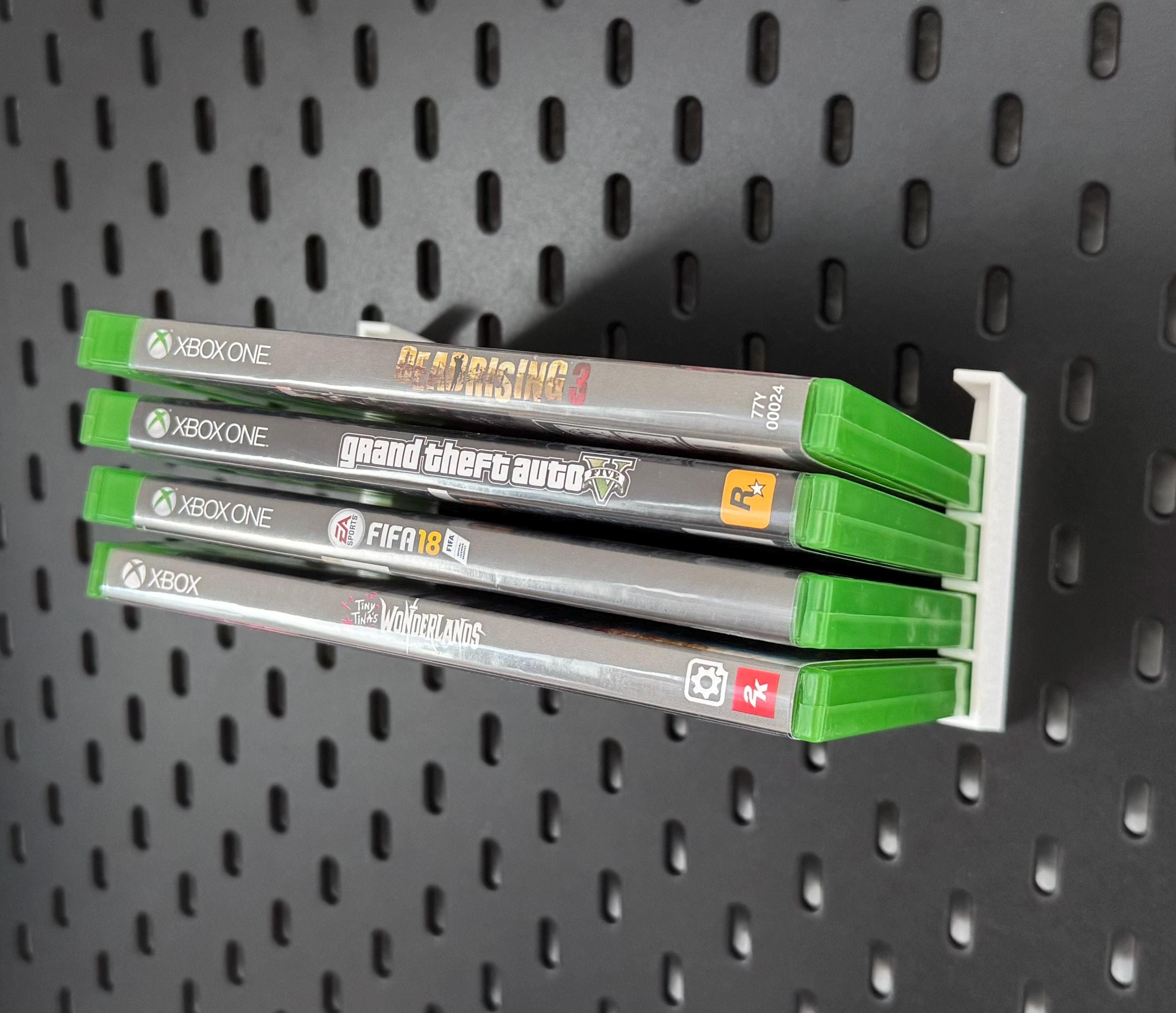 IKEA Skadis Videospiele Halter – Gamecase Organizer | Xbox One Series PS4 PS5 | Pegboard Zubehör | Platz für 5 Spiele | 3D Druck